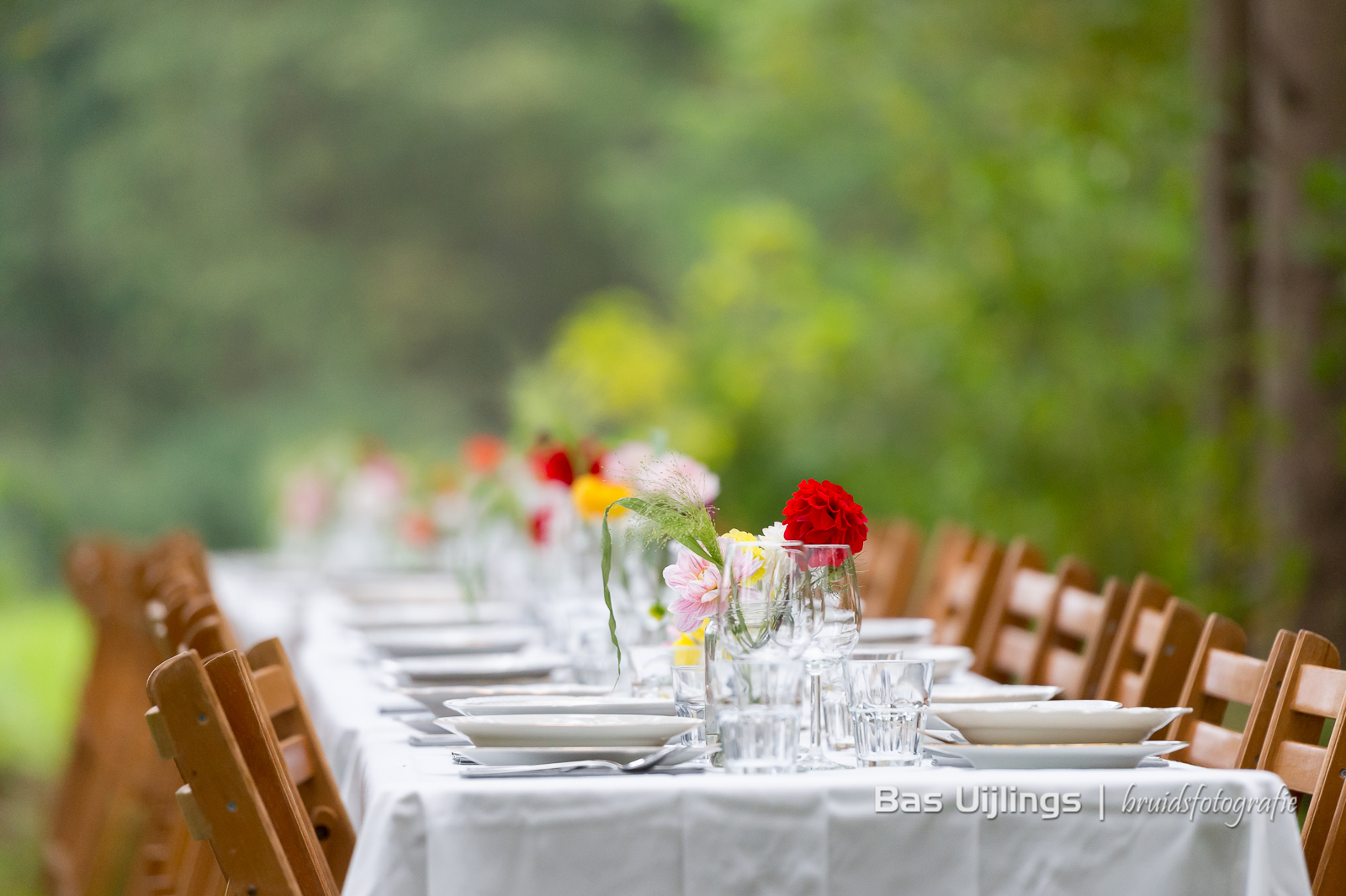 buiten diner lange tafels in het gras den Dolder